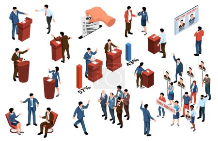 Illustration for Isometric political icons set with election debate symbols isolated vector illustration - Royalty Free Image