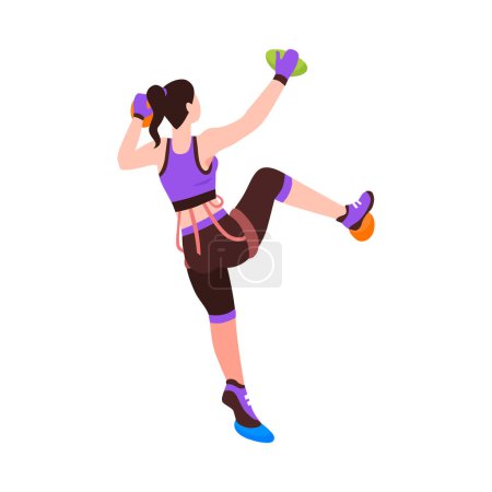 Illustration for Female climber on climbing wall back view isometric vector illustration - Royalty Free Image