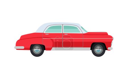 Illustration for Flat classic vintage red cuban car on side view vector illustration - Royalty Free Image