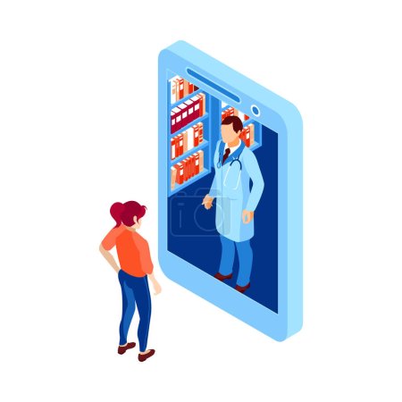 Telemedicine isometric icon with female patient getting online doctor consultation 3d vector illustration