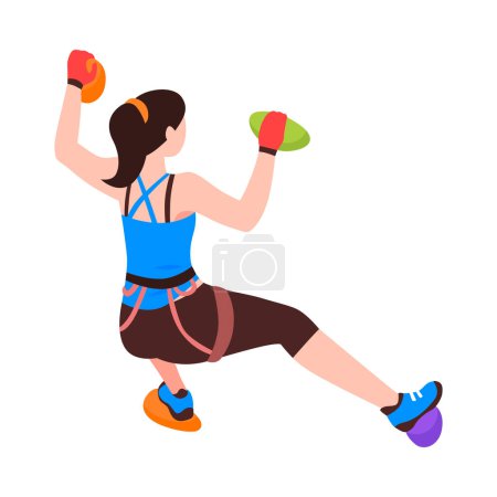 Illustration for Isometric climber practising rock climbing on artificial climbing wall 3d vector illustration - Royalty Free Image