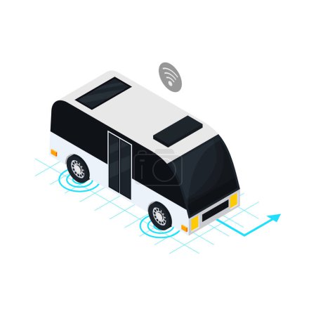 Illustration for Smart city isometric icon with autonomous bus on white background 3d vector illustration - Royalty Free Image