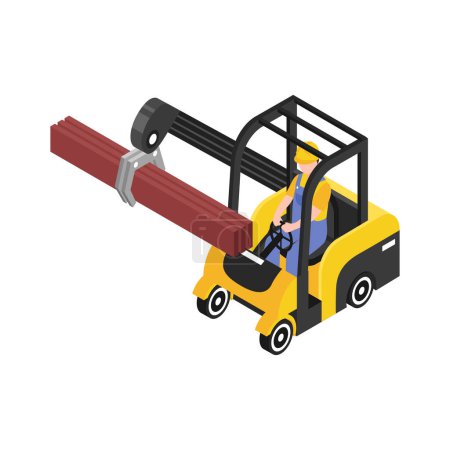 Ilustración de Vehículo manipulador de conducción de leñador que lleva tablones de madera ícono isométrico 3d vector ilustración - Imagen libre de derechos