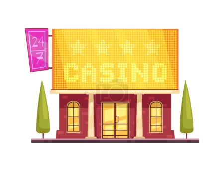 Illustration for Glowing casino building exterior cartoon vector illustration - Royalty Free Image