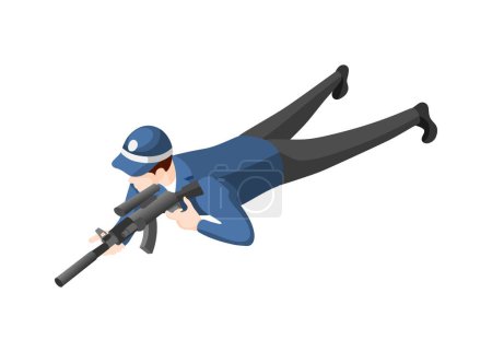 Illustration for Police officer with assault rifle isometric vector illustration - Royalty Free Image