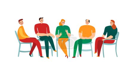 Illustration for Group of people at psychotherapy sesson flat vector illustration - Royalty Free Image