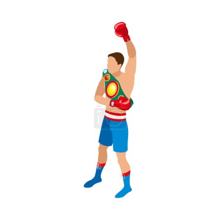 Téléchargez les illustrations : Gagnant boxeur isométrique avec illustration vectorielle ceinture championne - en licence libre de droit