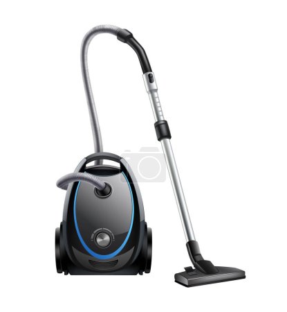 Modern black vacuum cleaner realistic vector illustration