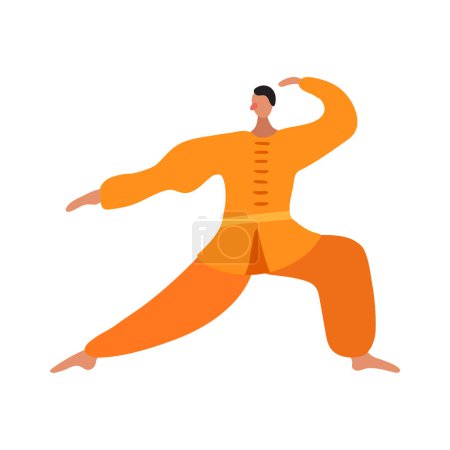 Illustration for Male wu shu fighter on white background flat vector illustration - Royalty Free Image