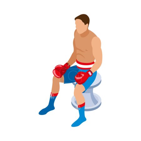 Téléchargez les illustrations : Boxeur masculin isométrique ayant repos illustration vectorielle 3d - en licence libre de droit