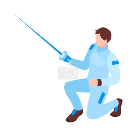 Ilustración de Esgrimista masculino isométrico con espada sobre fondo blanco vector ilustración - Imagen libre de derechos