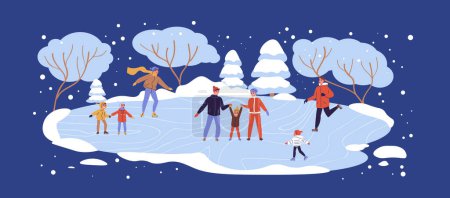 Illustration for Ice skating concept with outdoor sport symbols flat vector illustration - Royalty Free Image