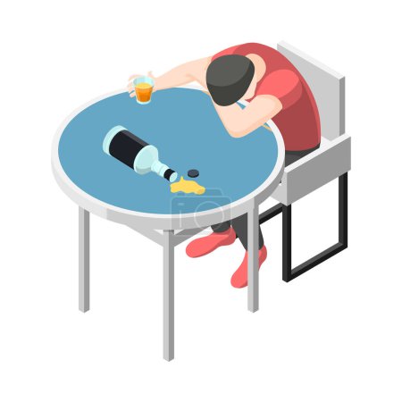 Icône de concept isométrique de dépendance à l'alcool avec l'homme ivre illustration vectorielle 3D