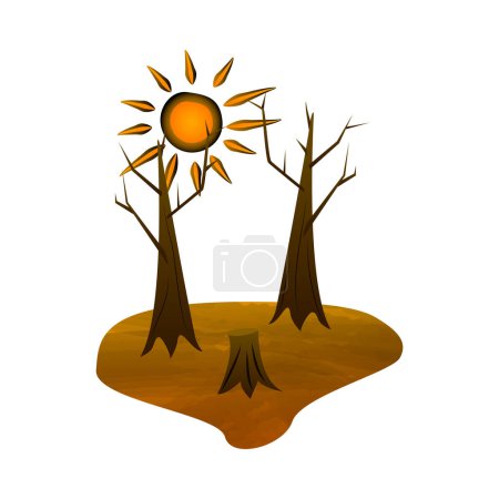 Illustration for Drought natural disaster flat concept with dry trees and shining sun vector illustration - Royalty Free Image