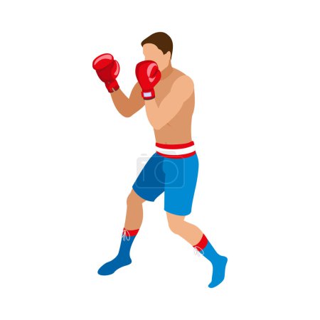 Téléchargez les illustrations : Boxer masculin pendant le combat ou l'entraînement illustration vectorielle isométrique - en licence libre de droit
