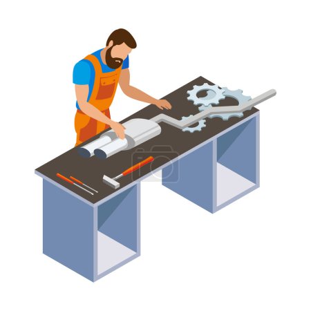 Illustration for Auto service mechanic working in car repair shop isometric icon 3d vector illustration - Royalty Free Image