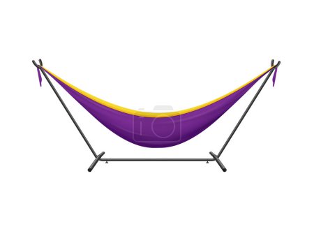 Illustration for Realistic two color hammock hanging on metal stand vector illustration - Royalty Free Image