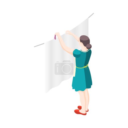 Téléchargez les illustrations : Isometric femme au foyer traînant lavage illustration vectorielle 3d - en licence libre de droit