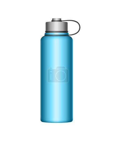 Realistic blue thermos bottle on white background vector illustration