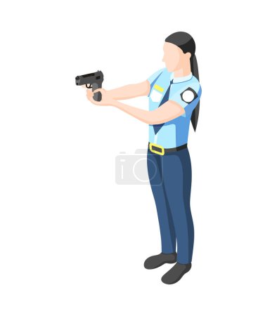 Illustration for Female police officer holding handgun isometric vector illustration - Royalty Free Image