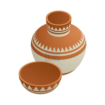 Illustration for Ancient clay vase and bowl isometric icon 3d vector illustration - Royalty Free Image