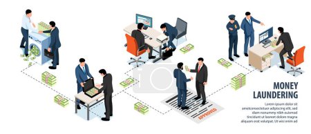 Money laundering isometric infographics showing bribery and corruption in politics and business vector illustration