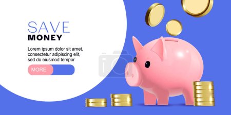 Illustration for Financial realistic horizontal banner with save money symbols vector illustration - Royalty Free Image