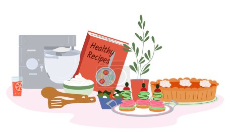 Illustration for Self care composition with cooking hobby symbols flat isolated vector illustration - Royalty Free Image