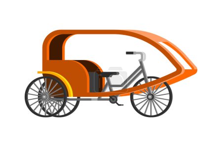 Illustration for Rickshaw cab pulled by bicycle flat vector illustration - Royalty Free Image