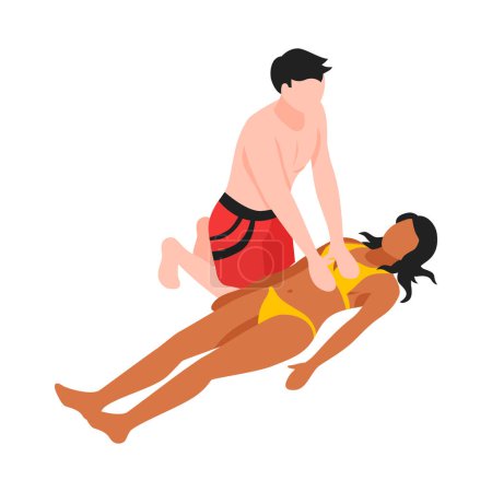 Illustration for Beach lifeguard providing first aid to woman isometric vector illustration - Royalty Free Image