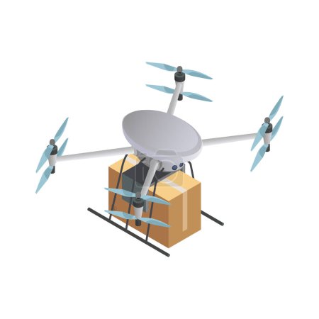 Illustration for Isometric delivery quadrocopter with parcel 3d vector illustration - Royalty Free Image