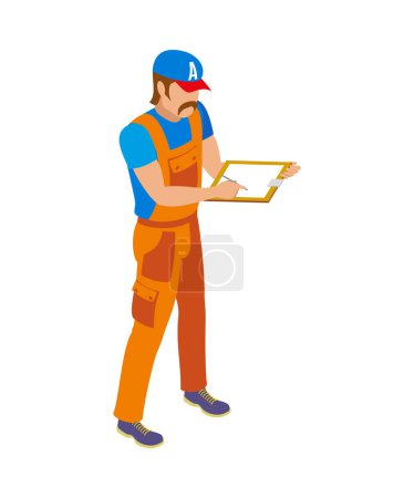 Illustration for Car mechanic in uniform isometric icon vector illustration - Royalty Free Image