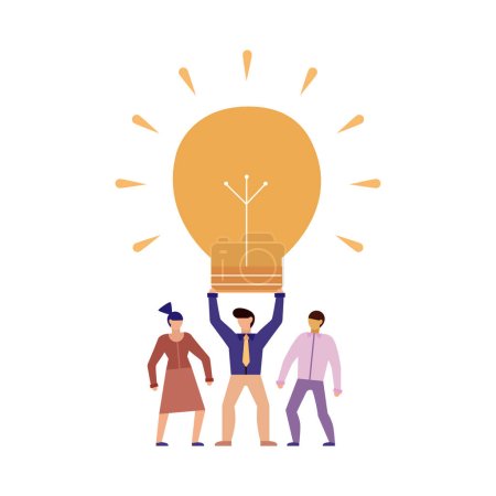 Illustration for Effective teamwork brainstorming cooperation flat concept with people holding light bulb vector illustration - Royalty Free Image