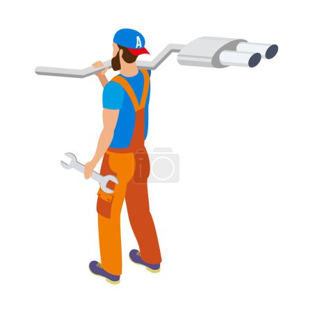 Illustration for Auto service mechanic in uniform during work isometric icon 3d vector illustration - Royalty Free Image