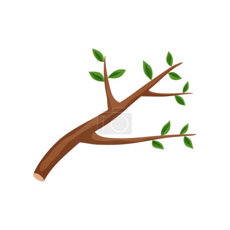 Téléchargez les illustrations : Industrie du bois bois icône plate avec branche d'arbre avec des feuilles vertes illustration vectorielle - en licence libre de droit
