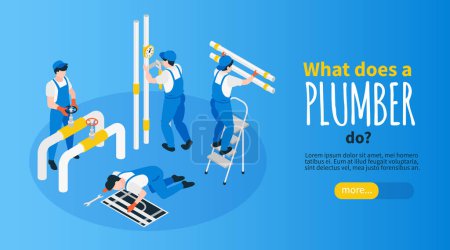 Illustration for Plumber horizontal banner with career and job symbols isometric vector illustration - Royalty Free Image