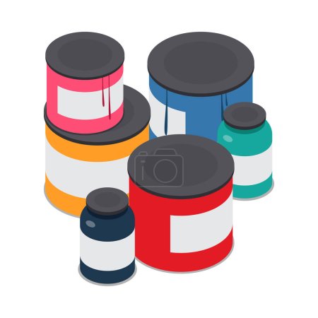 Illustration for Colorful printer paints bottles isometric icon 3d vector illustration - Royalty Free Image