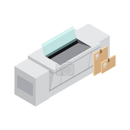 Illustration for Printing house equipment and packed magazines isometric icon 3d vector illustration - Royalty Free Image