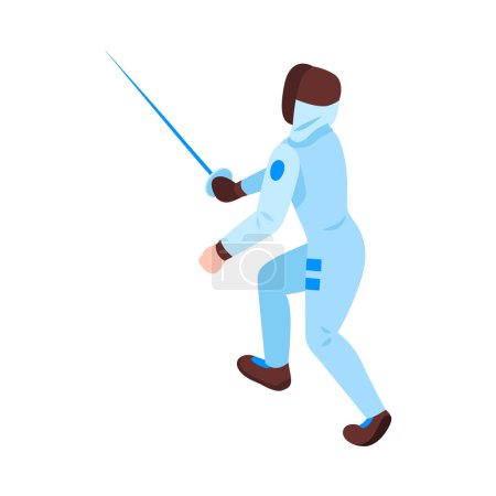 Illustration for Fencer athlete with sword on white background isometric vector illustration - Royalty Free Image