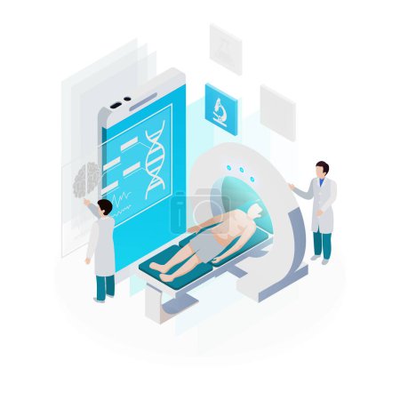 Illustration for Telemedicine isometric concept with smartphone and mri procedure 3d vector illustration - Royalty Free Image