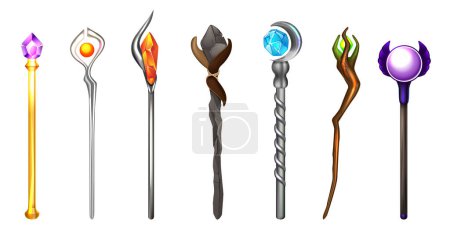 Illustration for Collection of magic wands decorated with precious stones realistic set isolated at white background vector illustration - Royalty Free Image