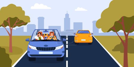 Téléchargez les illustrations : Sûreté et sécurité des transports fond avec symboles routiers illustration vectorielle plate - en licence libre de droit