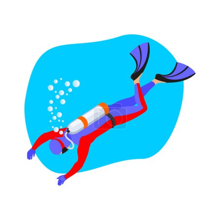 Téléchargez les illustrations : Plongeur sous-marin dans l'eau illustration vectorielle isométrique - en licence libre de droit