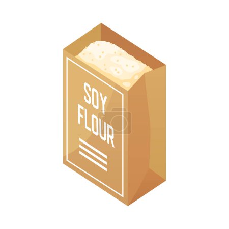 Téléchargez les illustrations : Illustration vectorielle de l'icône isométrique du paquet de farine de soja - en licence libre de droit