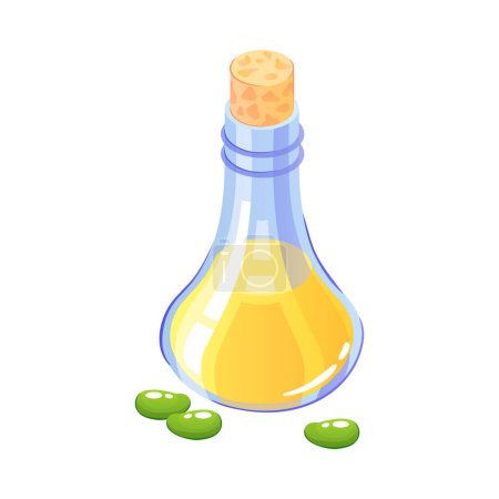 Téléchargez les illustrations : Pot en verre à huile de soja avec liège et haricots verts icône isométrique illustration vectorielle 3d - en licence libre de droit
