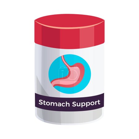 Téléchargez les illustrations : Pilules de soutien de l'estomac paquet illustration vectorielle icône plate - en licence libre de droit