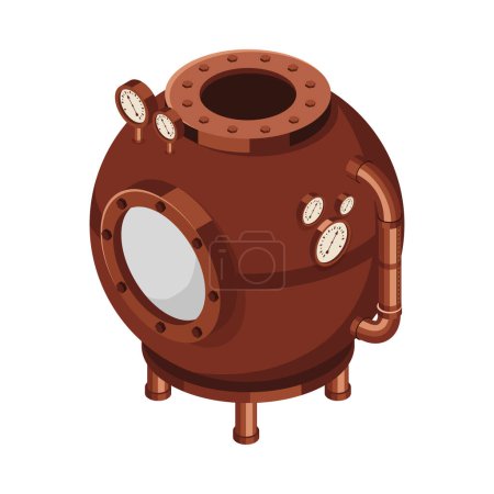 Illustration for Brown steampunk machine with pipes and pressure gauges 3d isometric icon vector illustration - Royalty Free Image