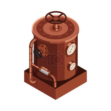 Illustration for Isometric steampunk machinery element with valve pipes and gauge meters 3d vector illustration - Royalty Free Image