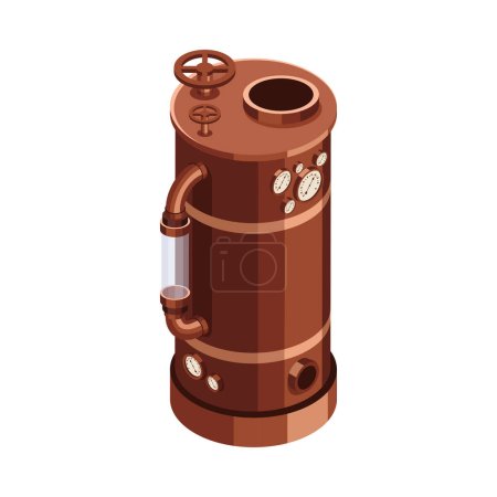 Illustration for Steampunk boiler isometric icon on white background 3d vector illustration - Royalty Free Image
