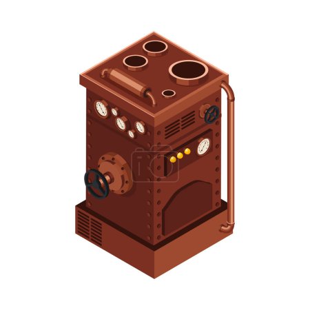Illustration for Vintage steampunk machine with pressure gauges and pipes 3d isometric icon vector illustration - Royalty Free Image